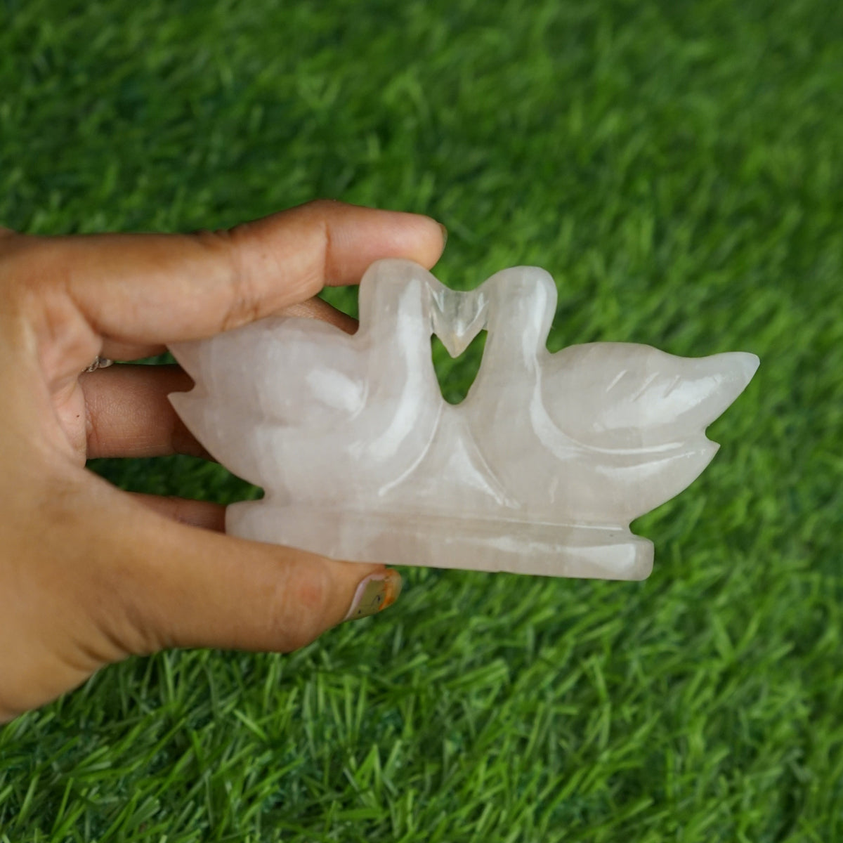 Rose quartz mandarin duck pair 100gm to 200gm