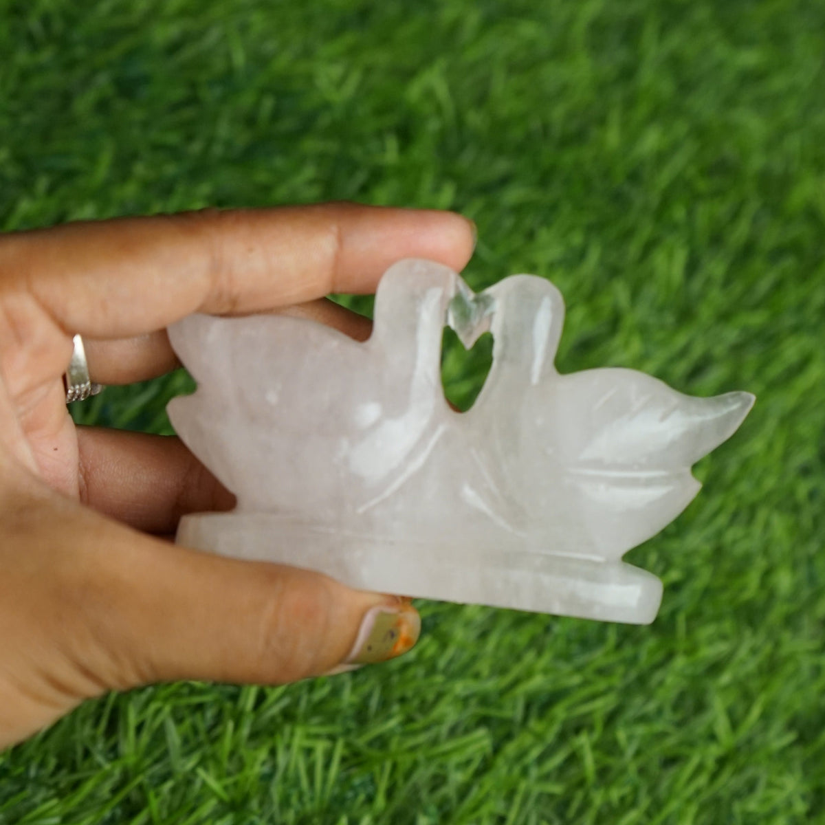 Rose quartz mandarin duck pair 100gm to 200gm