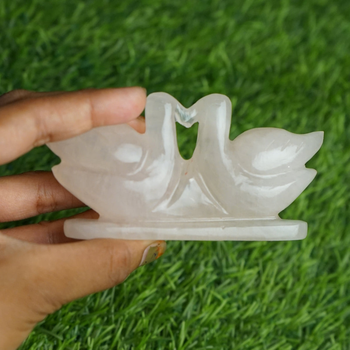 Rose quartz mandarin duck pair 100gm to 200gm