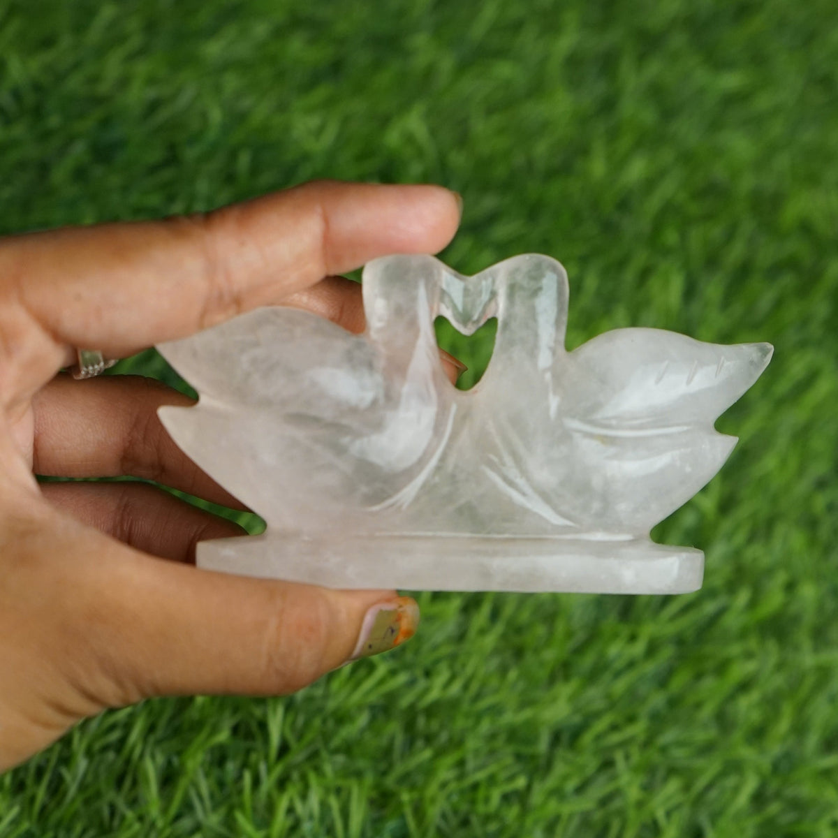 Rose quartz mandarin duck pair 100gm to 200gm