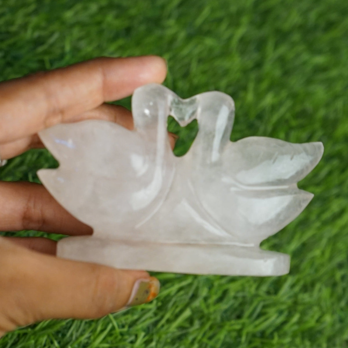 Rose quartz mandarin duck pair 100gm to 200gm