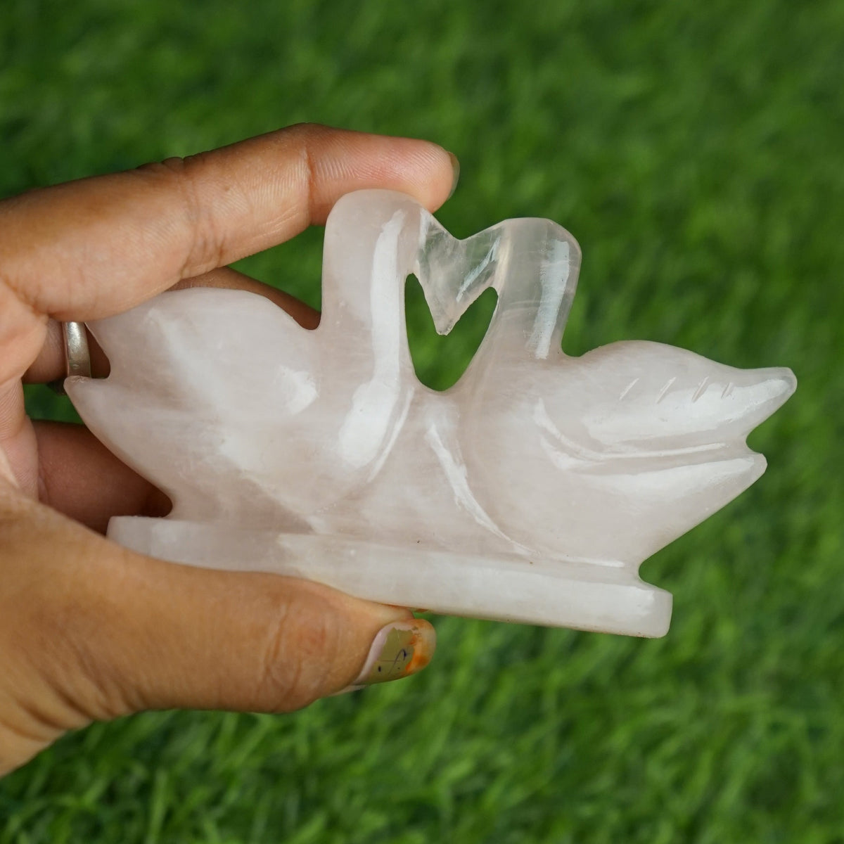 Rose quartz mandarin duck pair 100gm to 200gm