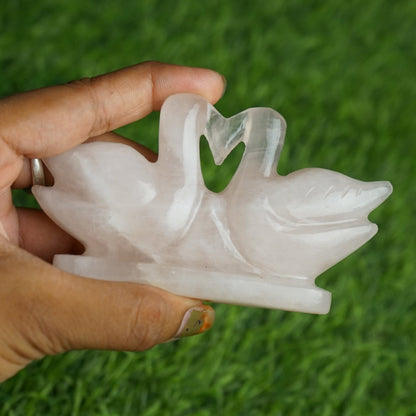 Rose quartz mandarin duck pair 100gm to 200gm