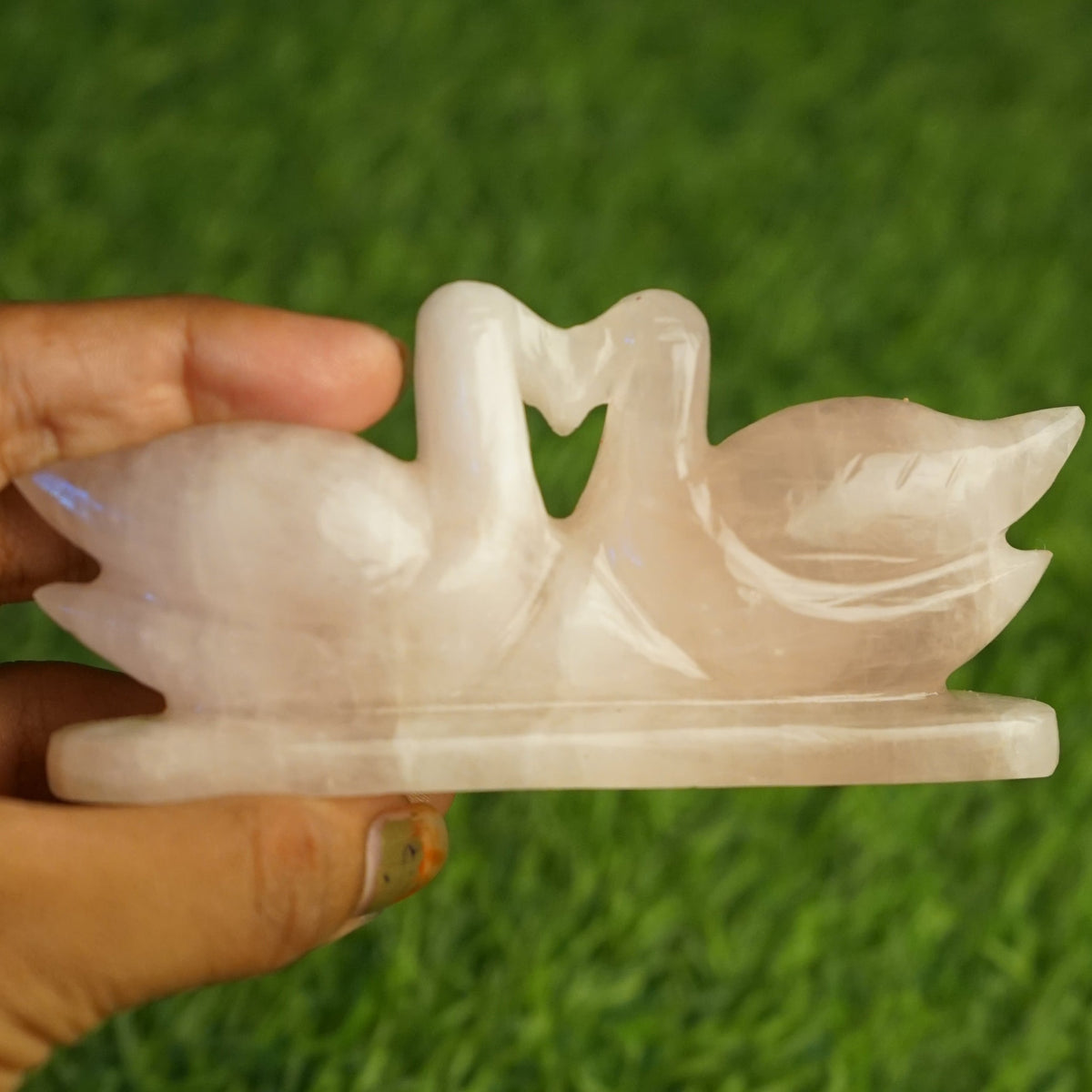 Rose quartz mandarin duck pair 100gm to 200gm