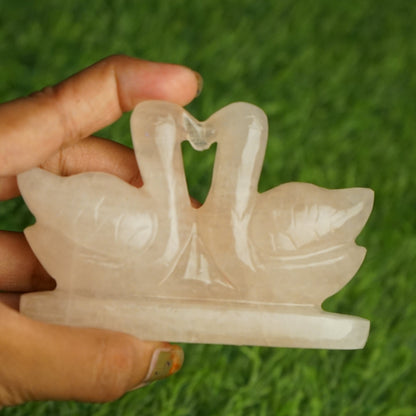 Rose quartz mandarin duck pair 100gm to 200gm