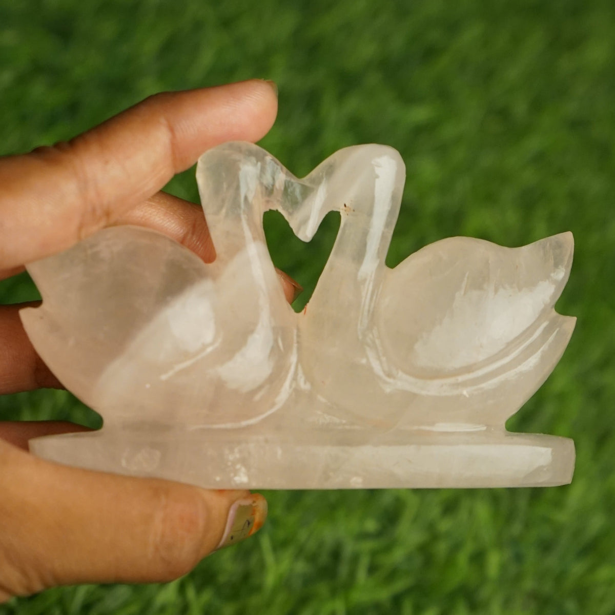 Rose quartz mandarin duck pair 100gm to 200gm