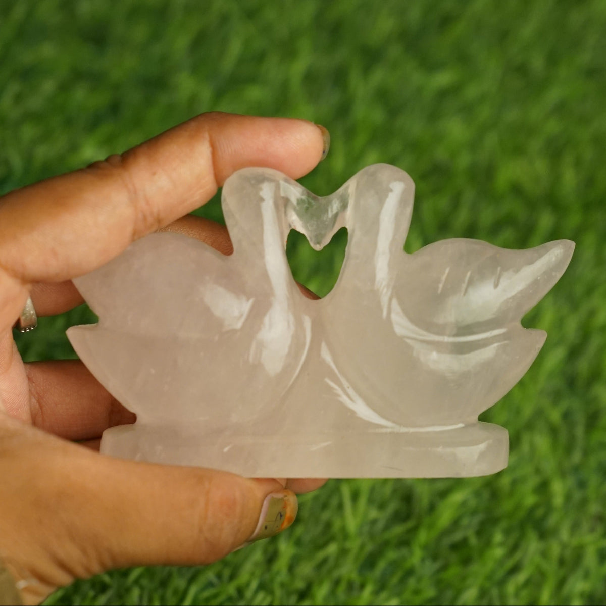 Rose quartz mandarin duck pair 100gm to 200gm