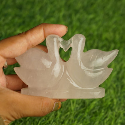 Rose quartz mandarin duck pair 100gm to 200gm