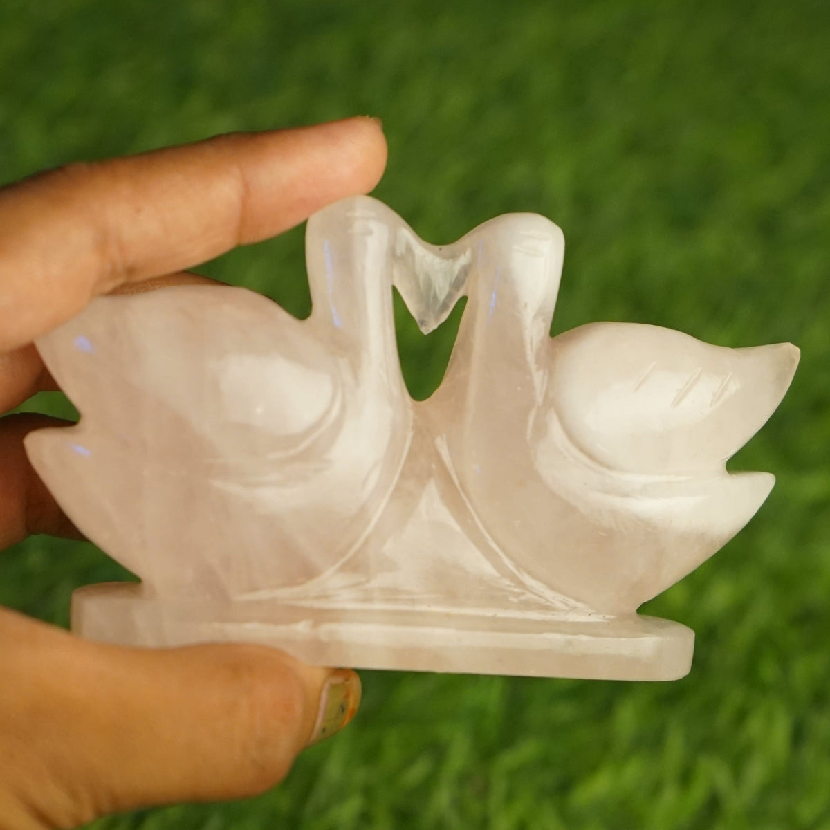 Rose quartz mandarin duck pair 100gm to 200gm