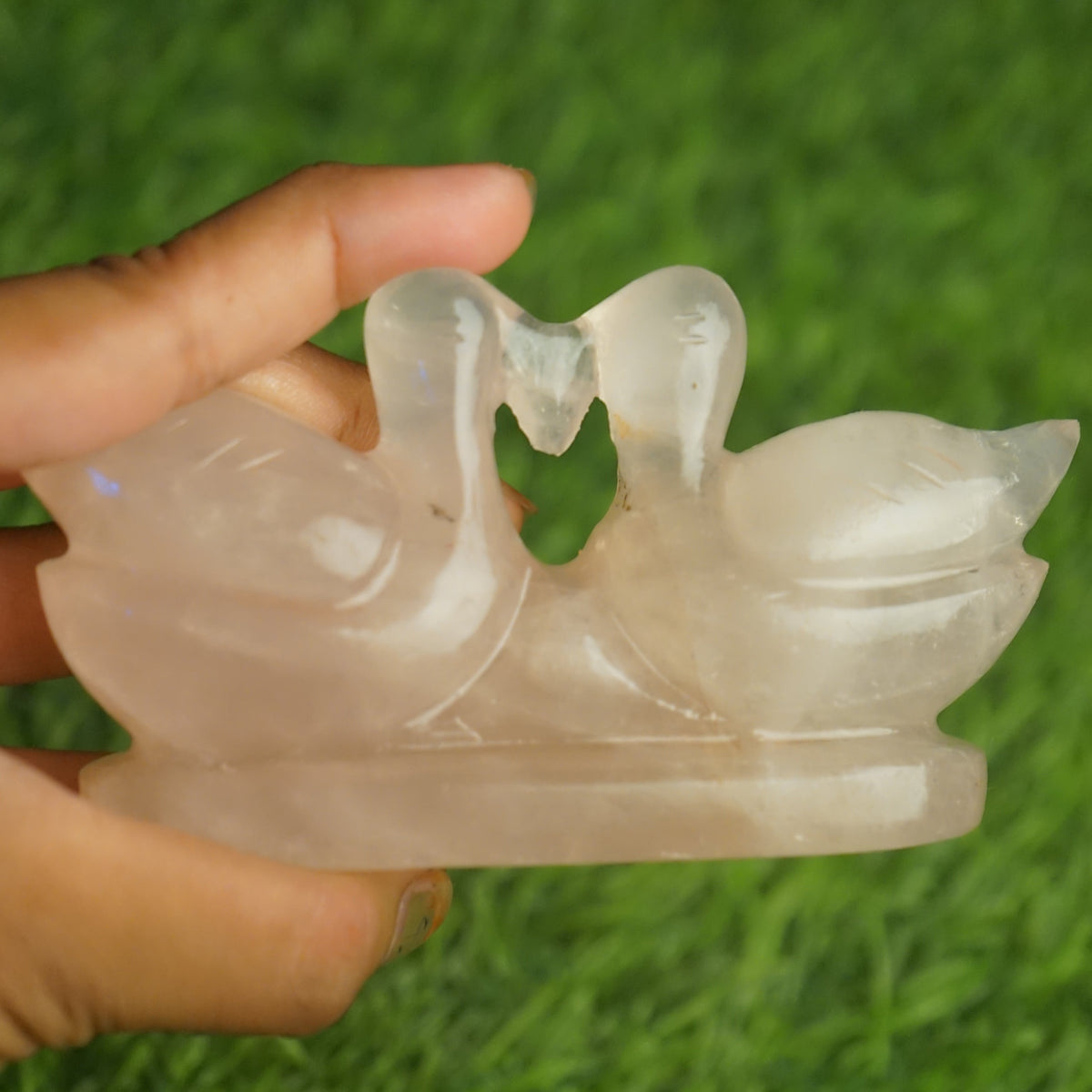 Rose quartz mandarin duck pair 200gm to 300gm