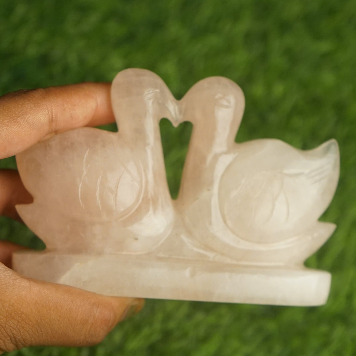 Rose quartz mandarin duck pair 200gm to 300gm