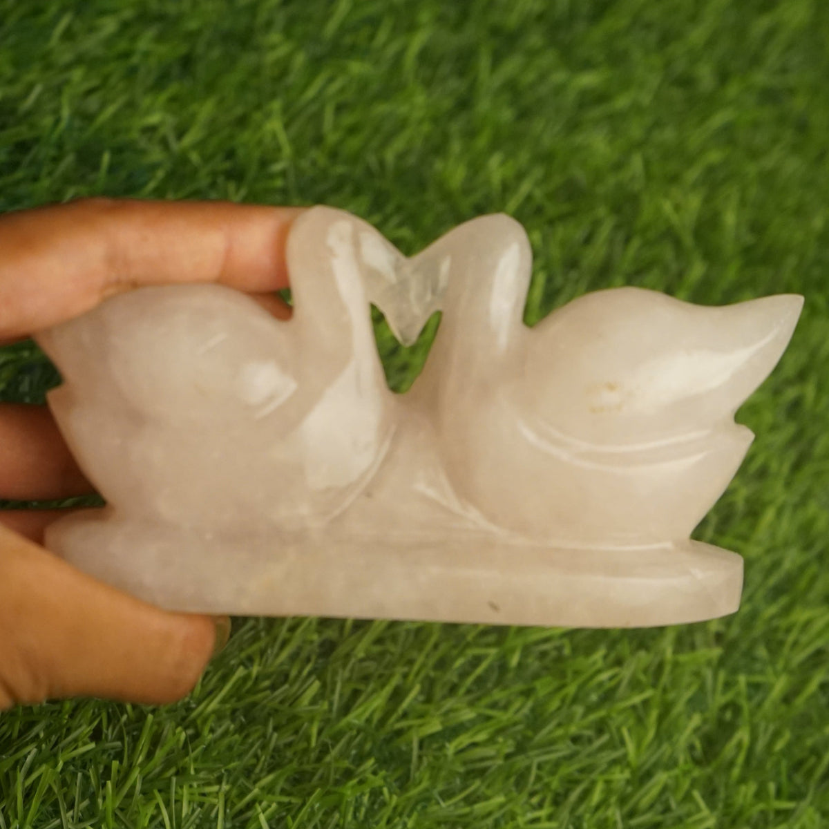 Rose quartz mandarin duck pair 300gm Plus