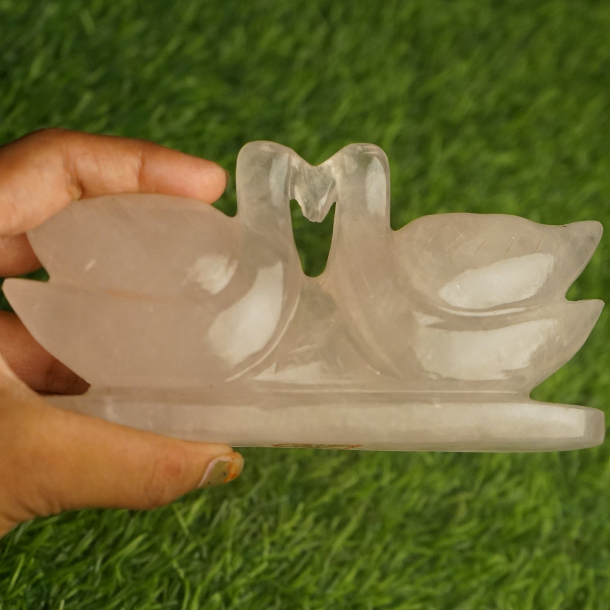 Rose quartz mandarin duck pair 300gm Plus