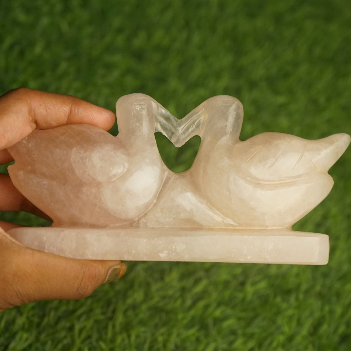 Rose quartz mandarin duck pair 300gm Plus