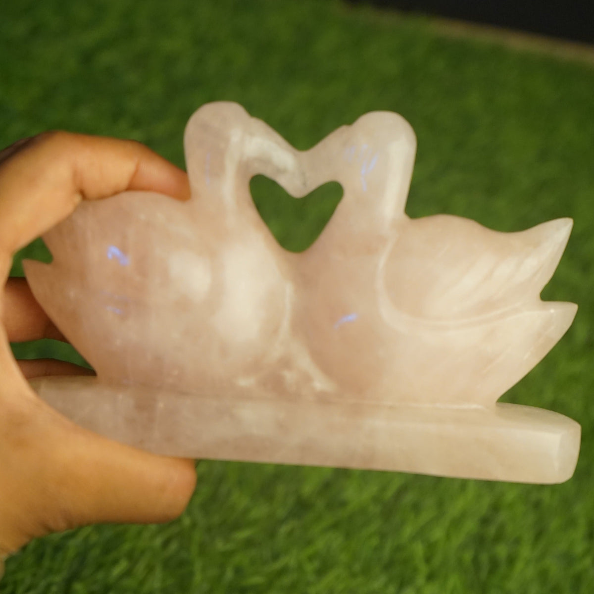 Rose quartz mandarin duck pair 300gm Plus