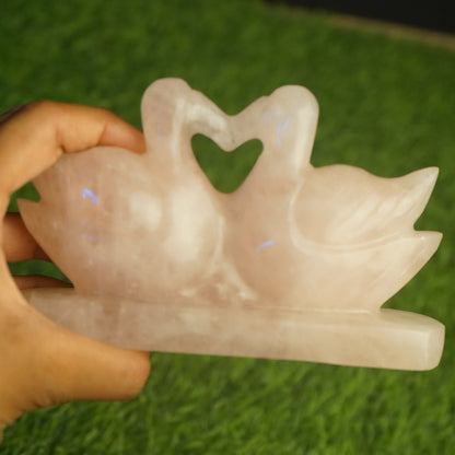 Rose quartz mandarin duck pair 300gm Plus