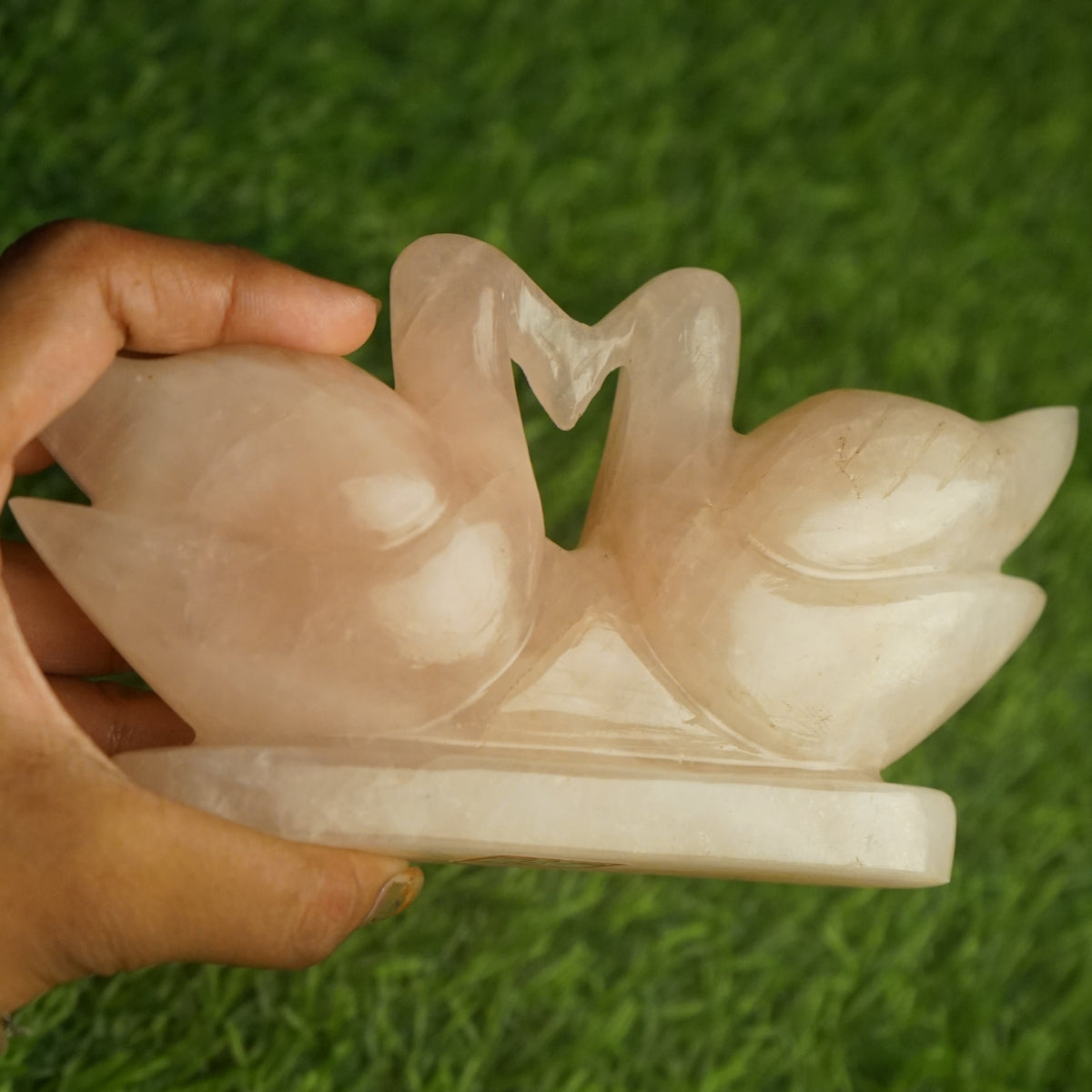 Rose quartz mandarin duck pair 300gm Plus