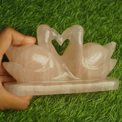 Rose quartz mandarin duck pair 300gm Plus