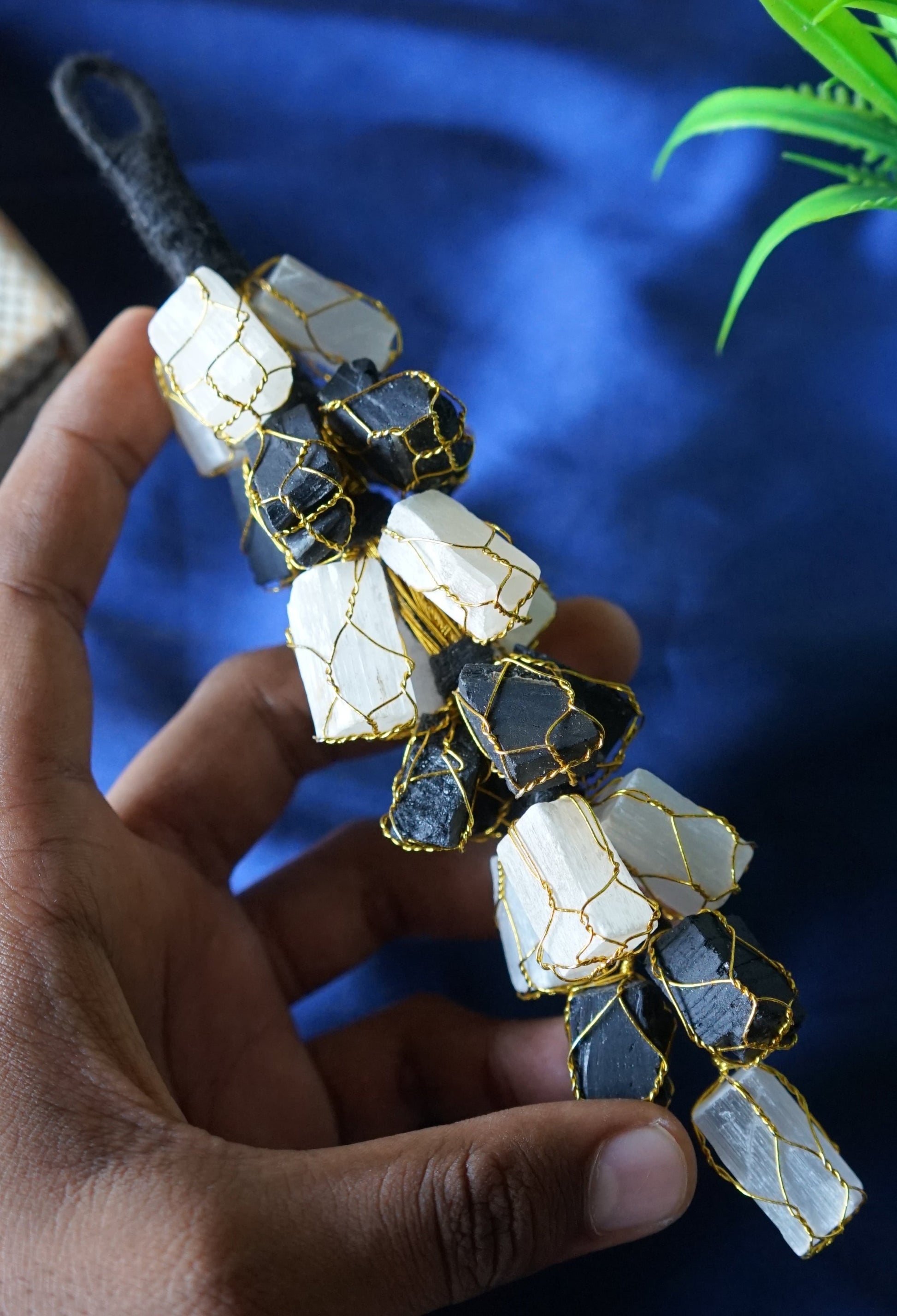 Selenite / tourmaline hanger ( 21 beads )-Selenite / Tourmaline-Maitri Export | Crystals Store