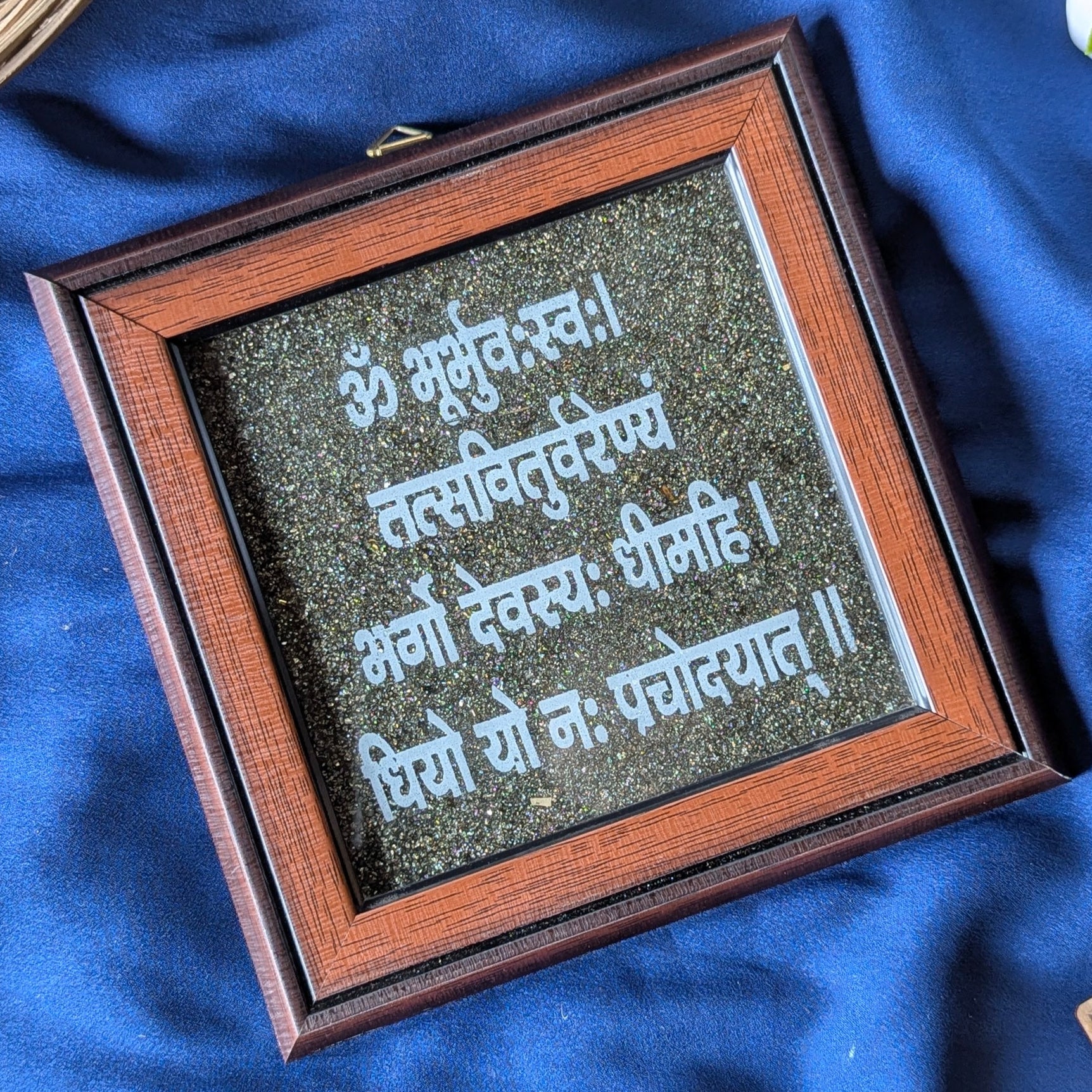 Pyrite Frame 6x6 inch ( frame design can vary )-Pyrite Cluster Frame With Gayatrimantra-Maitri Export | Crystals Store