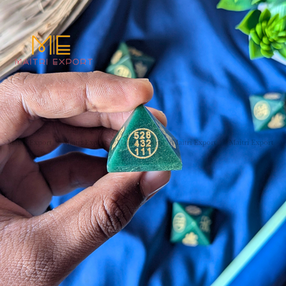 Lakshmi shreeyantra and zibu symbol carved 1 inch pyramids-Green jade-Maitri Export | Crystals Store