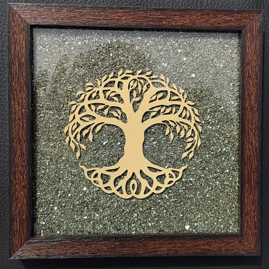 Pyrite Frame 6x6 inch ( frame design can vary )-Tree Of Life Pyrite Cluster Frame-Maitri Export | Crystals Store