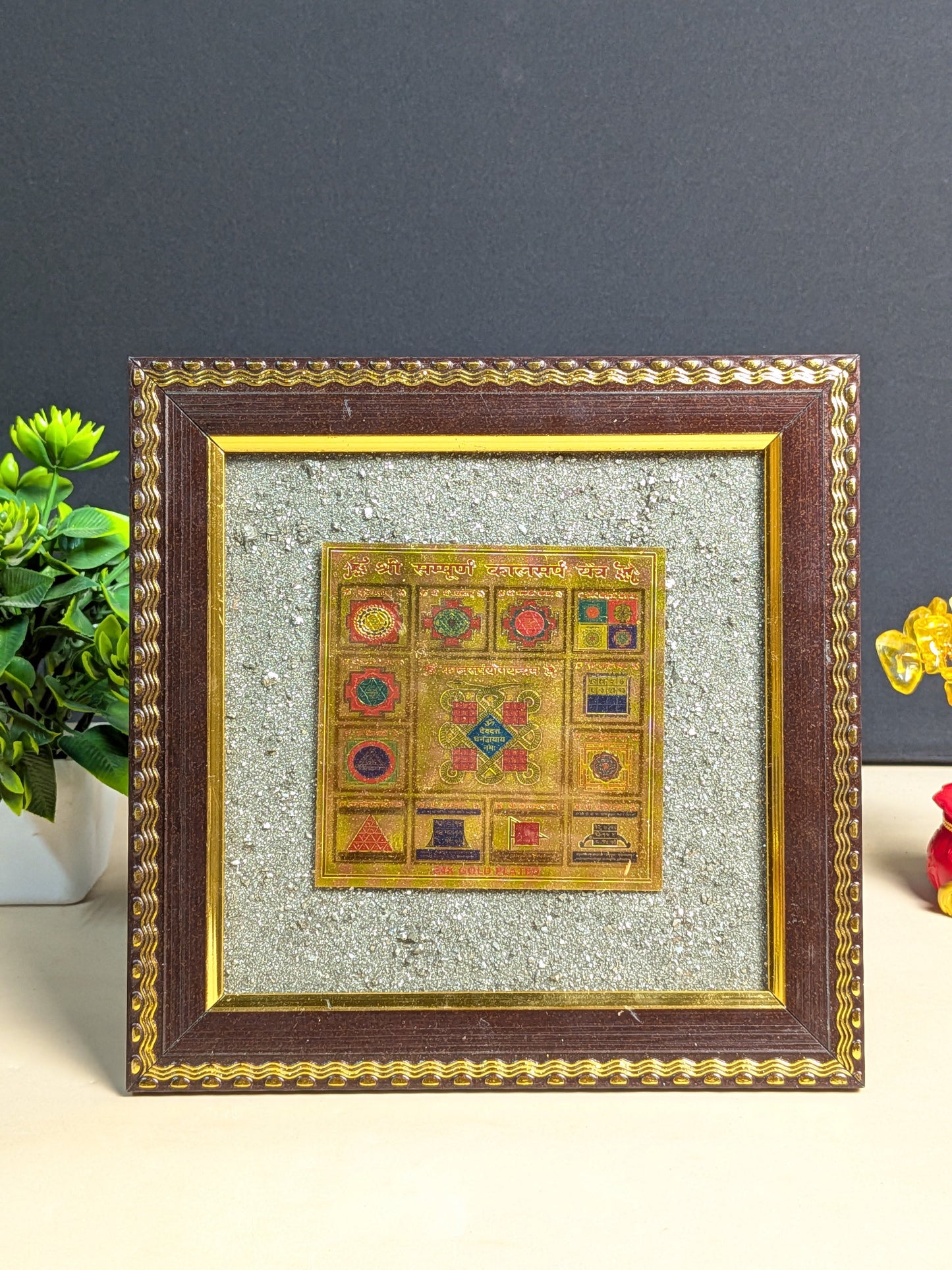 Pyrite frame in different yantras ( 7.5 x 7.5 )-Sampurna kalsurpa yantra-Maitri Export | Crystals Store