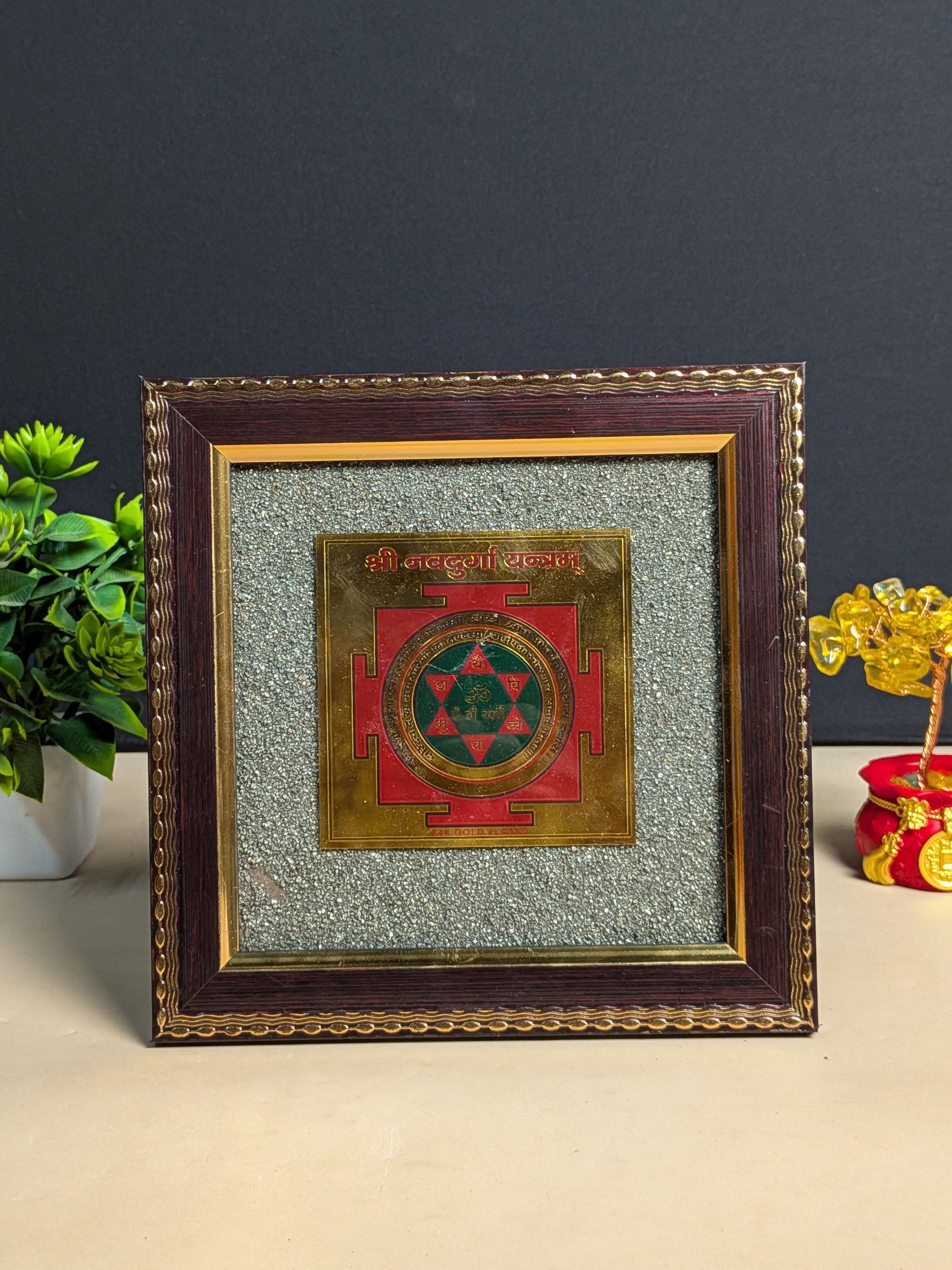 Pyrite frame in different yantras ( 7.5 x 7.5 )-shree navdurga yantram-Maitri Export | Crystals Store