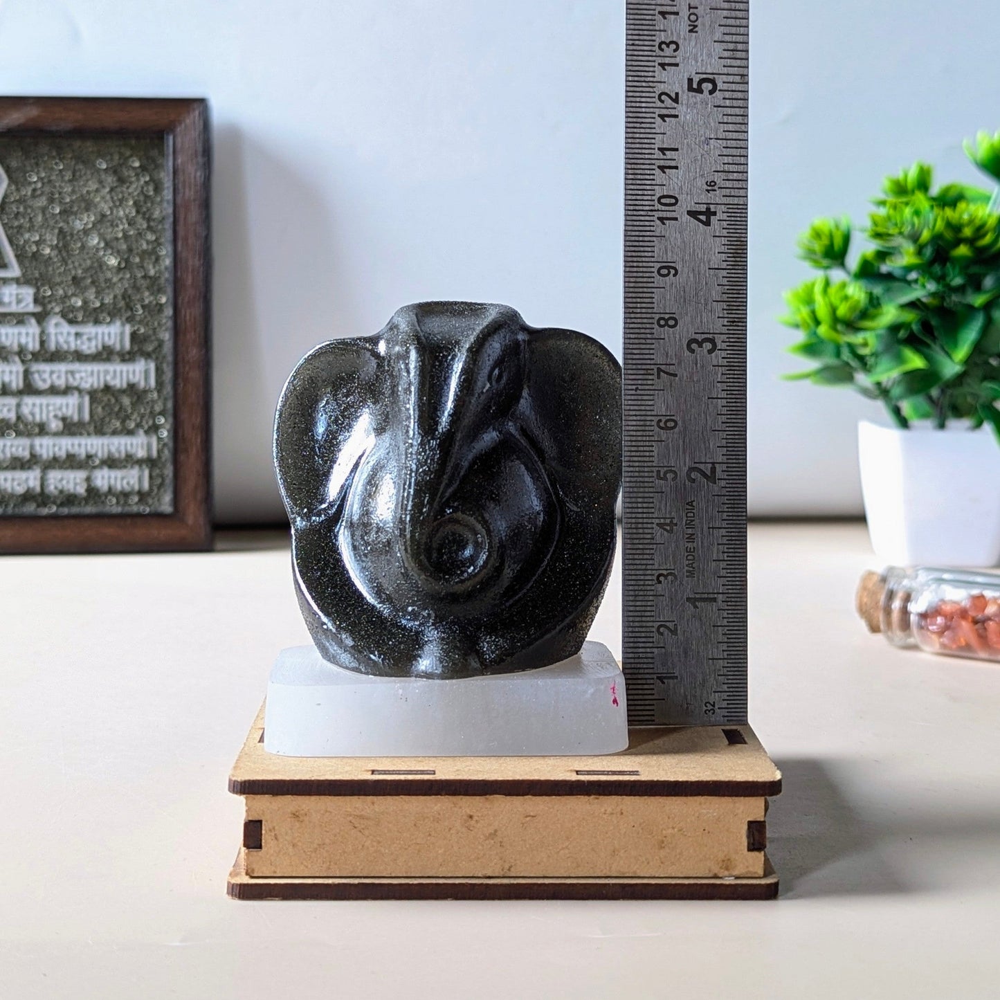 Pyrite organ figurine with selenite base-Ganesha 1-Maitri Export | Crystals Store