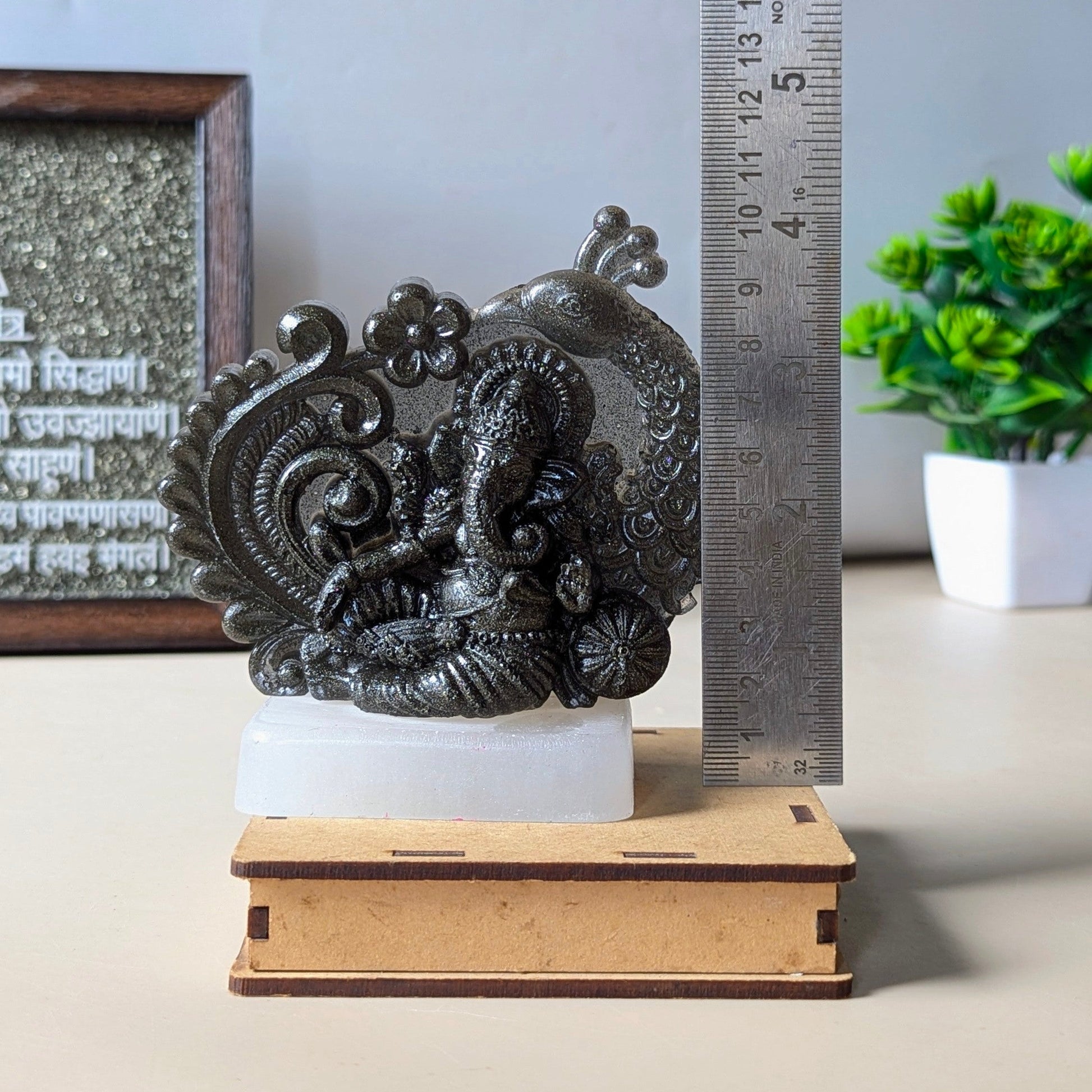 Pyrite organ figurine with selenite base-Ganesha 3-Maitri Export | Crystals Store