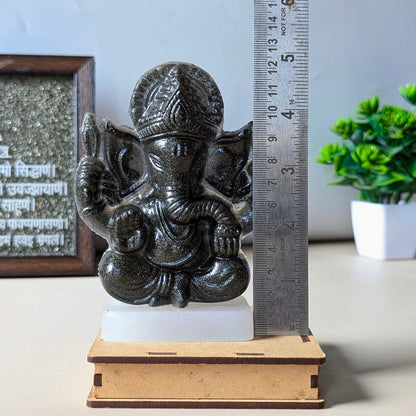 Pyrite organ figurine with selenite base-Ganesha 4-Maitri Export | Crystals Store