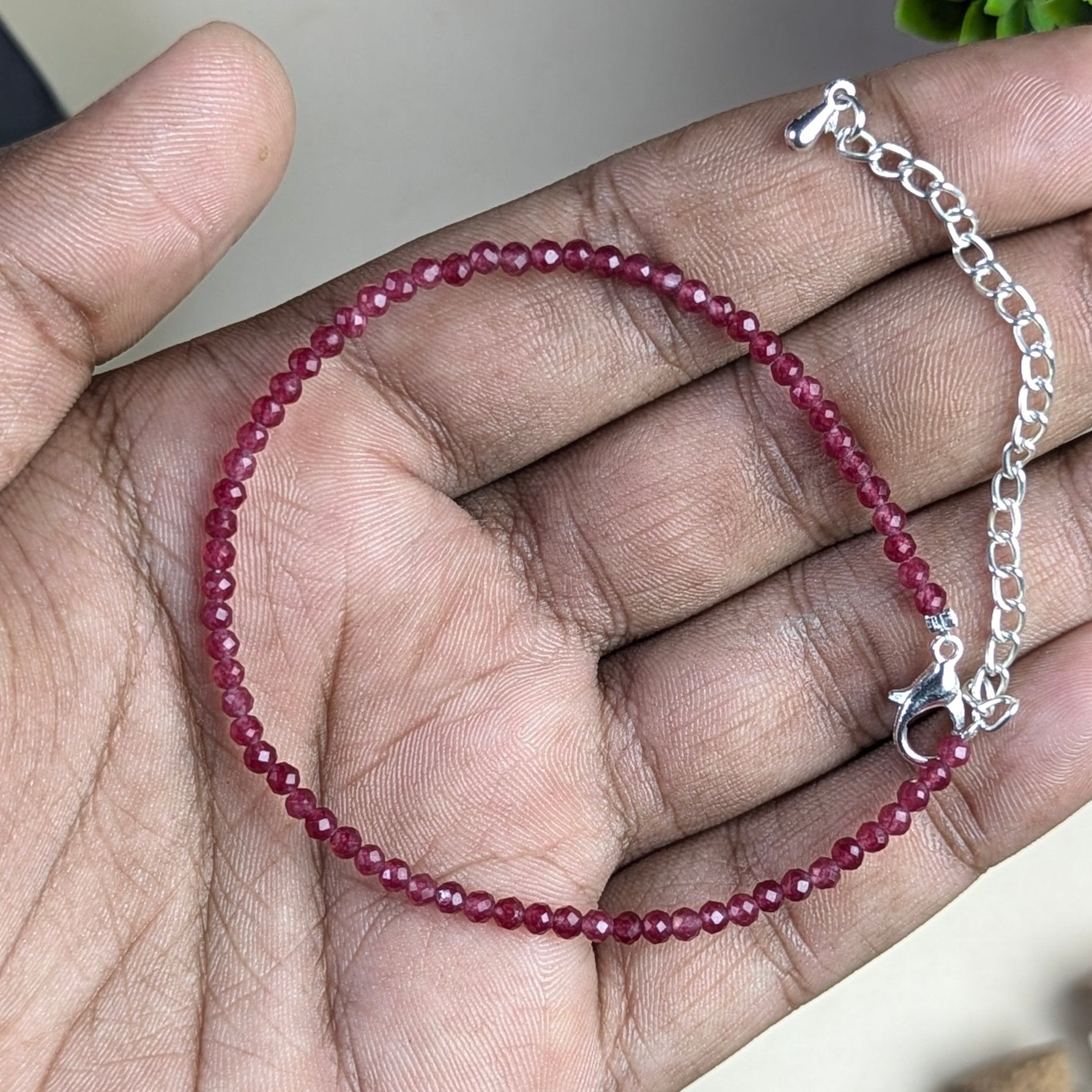 Anklet 3mm faceted-Ruby-Maitri Export | Crystals Store