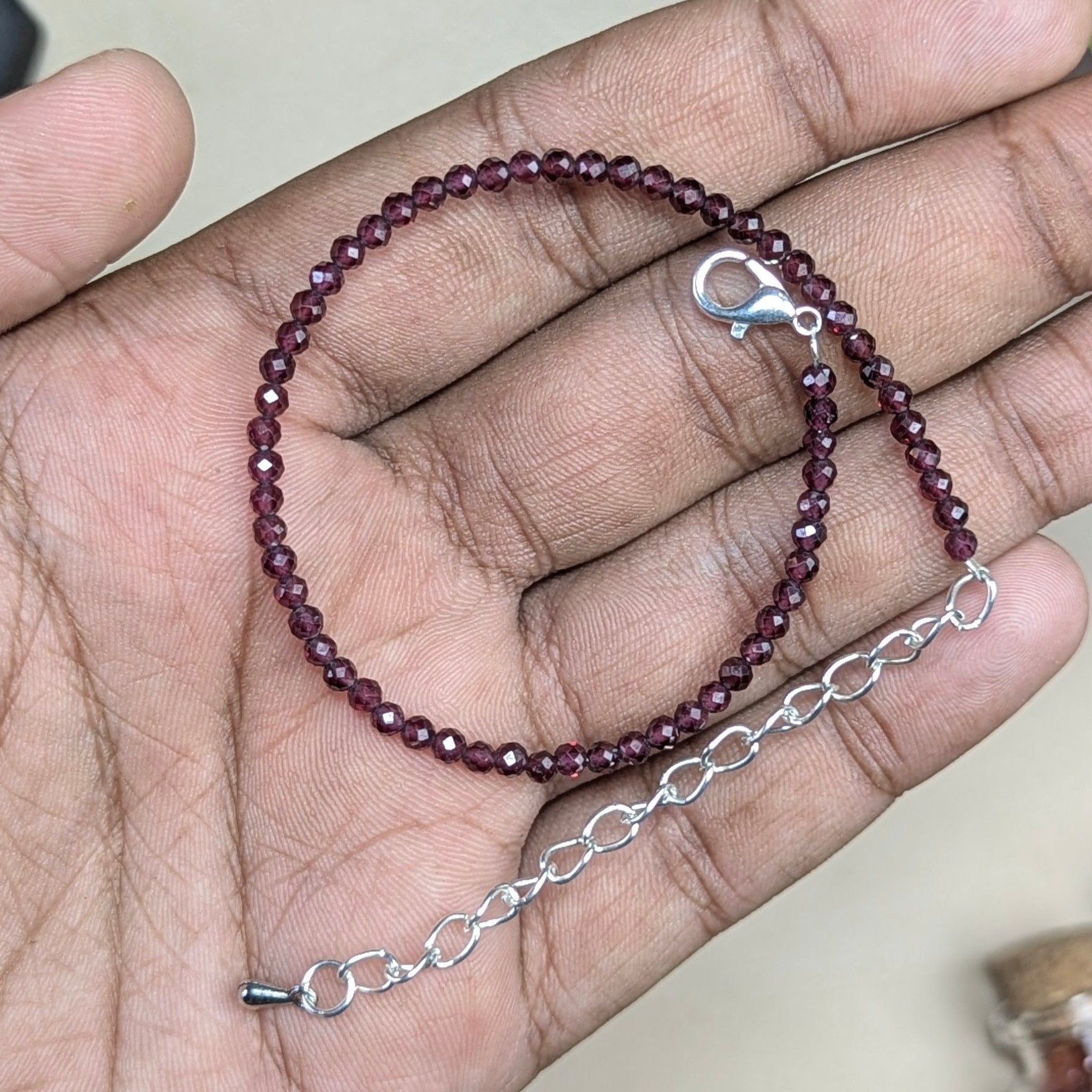 Anklet 3mm faceted-Garnet-Maitri Export | Crystals Store