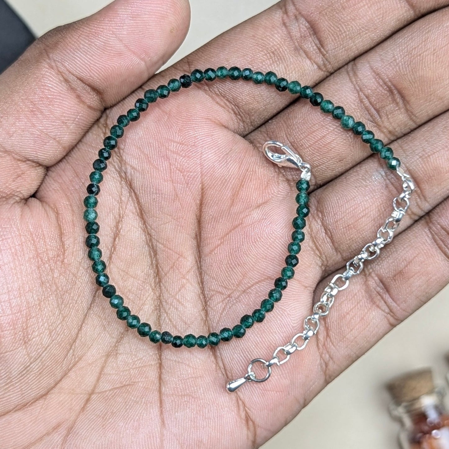 Anklet 3mm faceted-Green jade-Maitri Export | Crystals Store