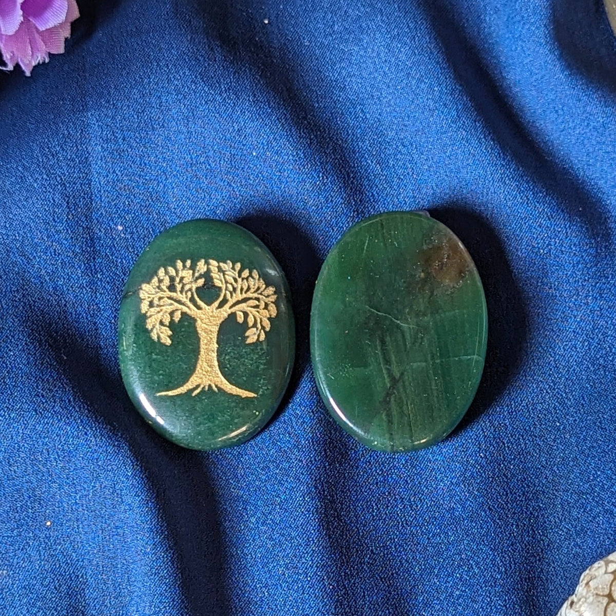 Green Jade Carving Oval-tree of life-Maitri Export | Crystals Store