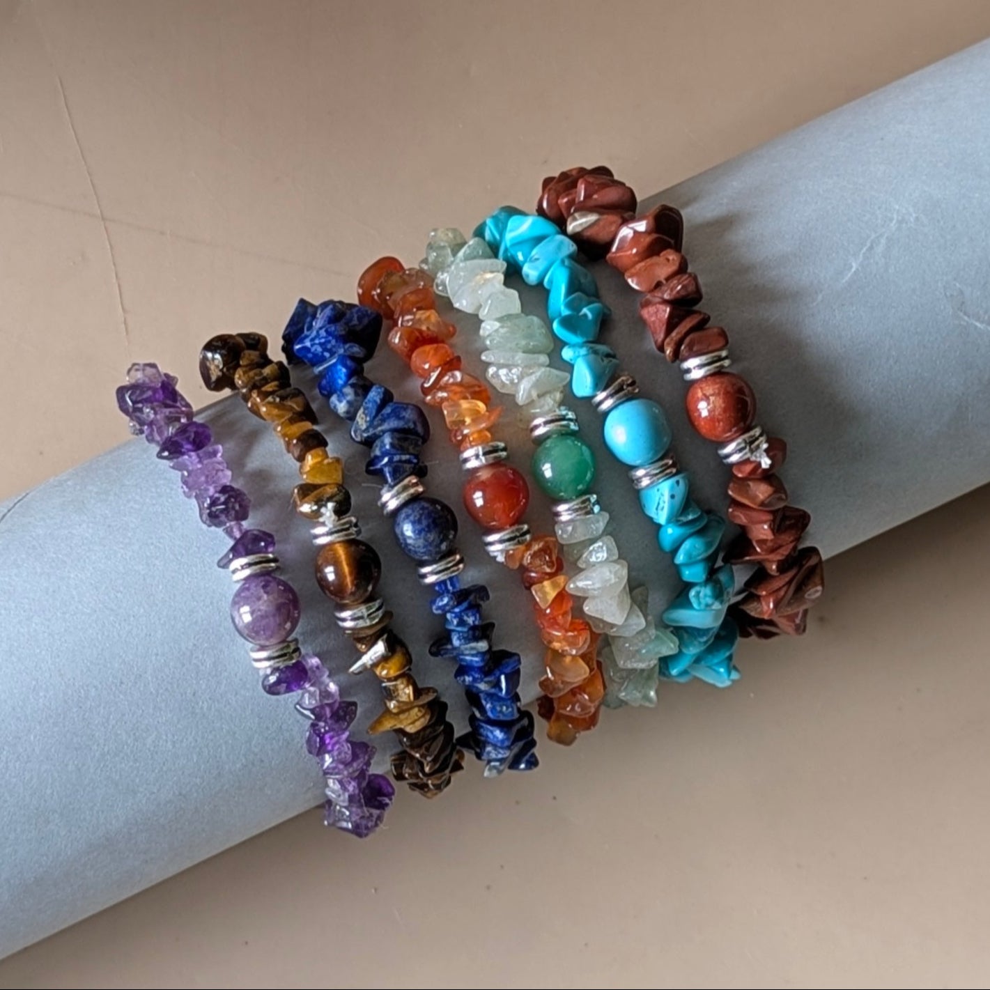 Chips Bracelet with center 8mm beads-Maitri Export | Crystals Store