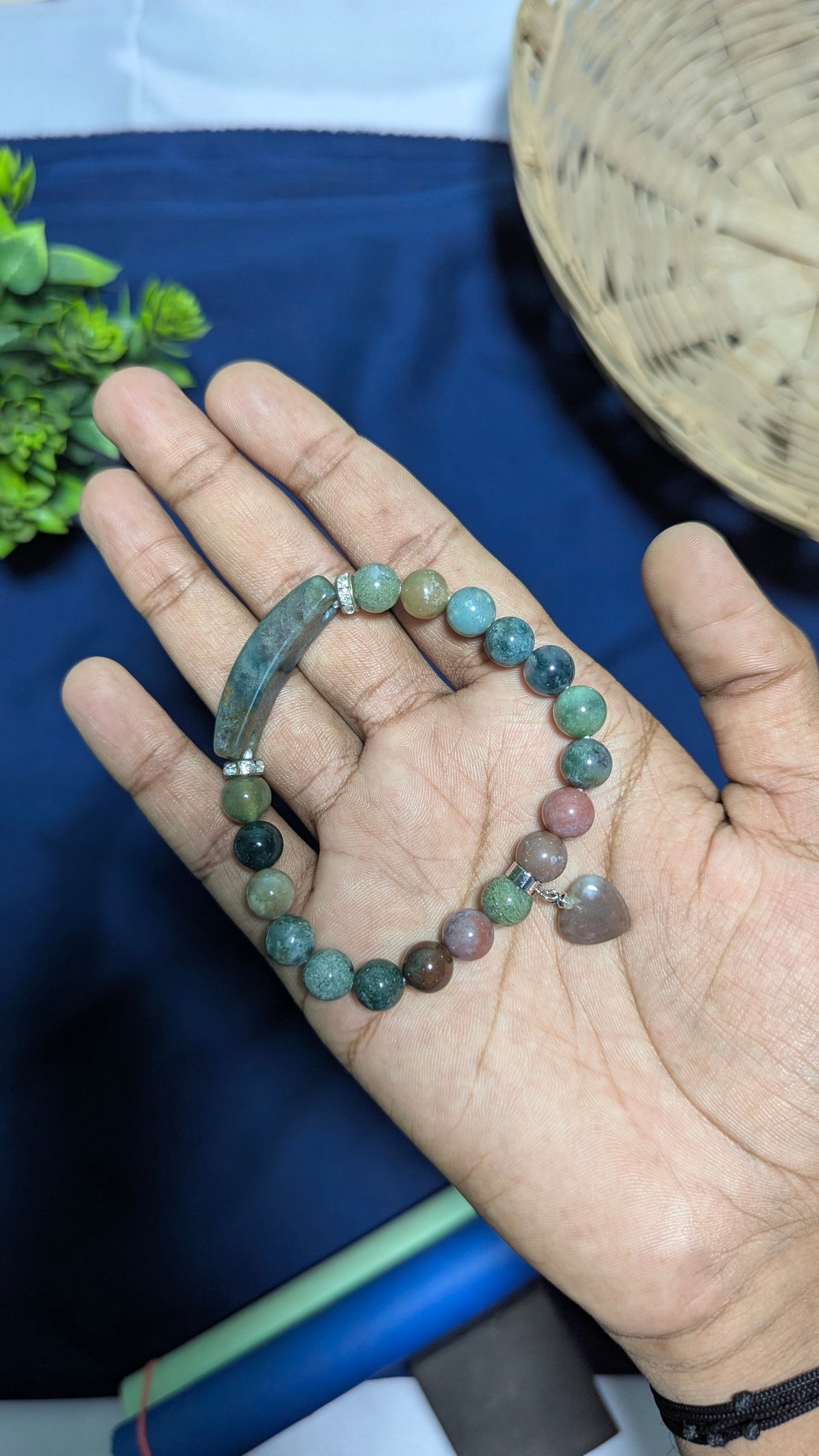 8 mm Bracelet With Pipe And Heart Charm-Blood Stone-Maitri Export | Crystals Store