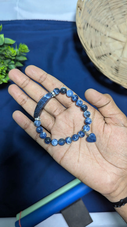 8 mm Bracelet With Pipe And Heart Charm-Sodalite-Maitri Export | Crystals Store