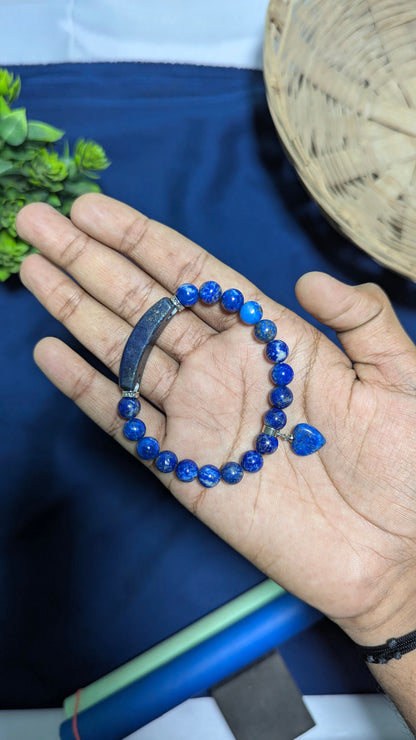 8 mm Bracelet With Pipe And Heart Charm-Lapis-Maitri Export | Crystals Store