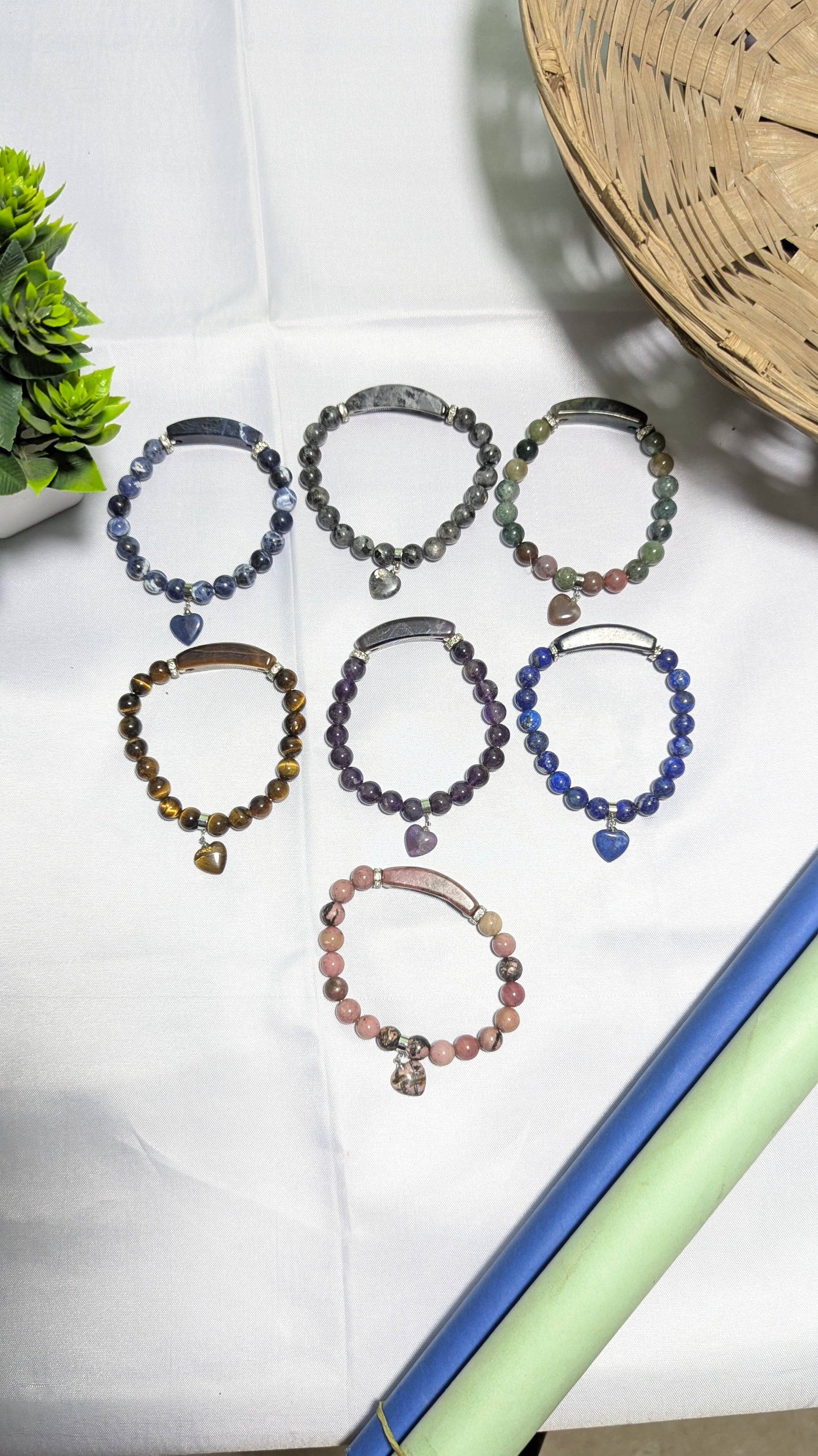 8 mm Bracelet With Pipe And Heart Charm-Maitri Export | Crystals Store