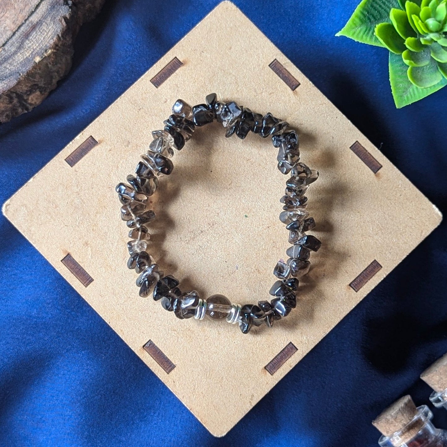 Chips Bracelet with center 8mm beads-Smoky Quartz-Maitri Export | Crystals Store