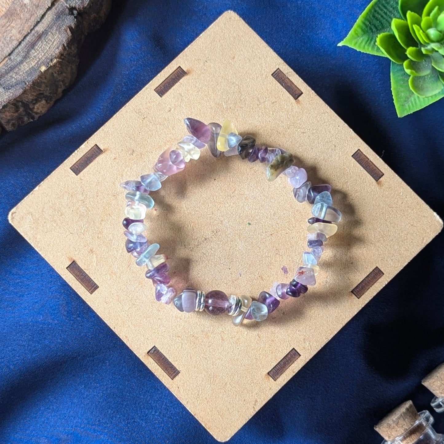 Chips Bracelet with center 8mm beads-Multi Fluorite-Maitri Export | Crystals Store