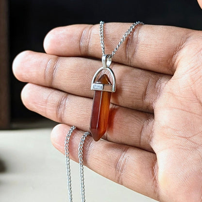 Natural Crystal Stones double point Silver Cap pendant-Carnelian-Maitri Export | Crystals Store