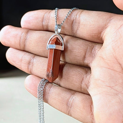 Natural Crystal Stones double point Silver Cap pendant-Red Jasper-Maitri Export | Crystals Store