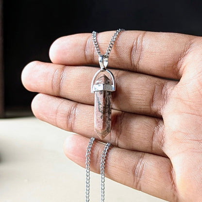Natural Crystal Stones double point Silver Cap pendant-Rhodonite-Maitri Export | Crystals Store