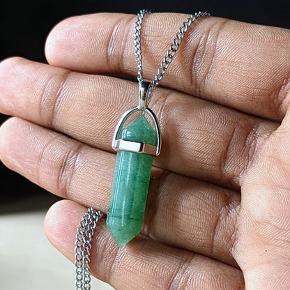 Natural Crystal Stones double point Silver Cap pendant-Green Aventurine-Maitri Export | Crystals Store