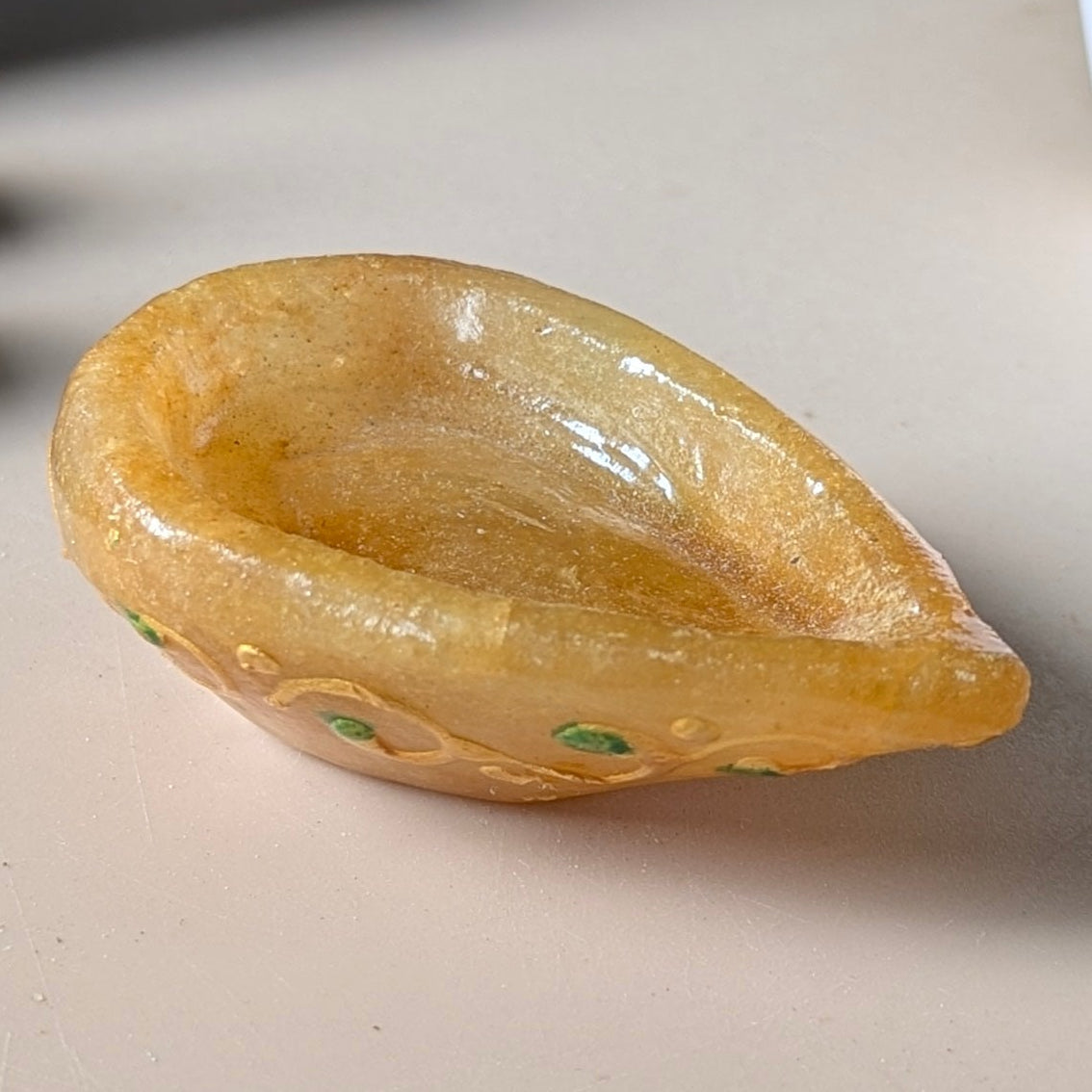 Natural Healing Crystal Stone Painted Leaf  Diya / Deepak