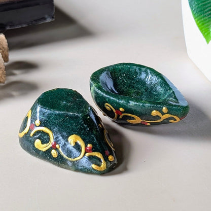 Natural Healing Crystal Stone Painted Leaf  Diya / Deepak