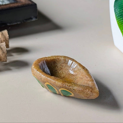 Natural Healing Crystal Stone Painted Leaf  Diya / Deepak