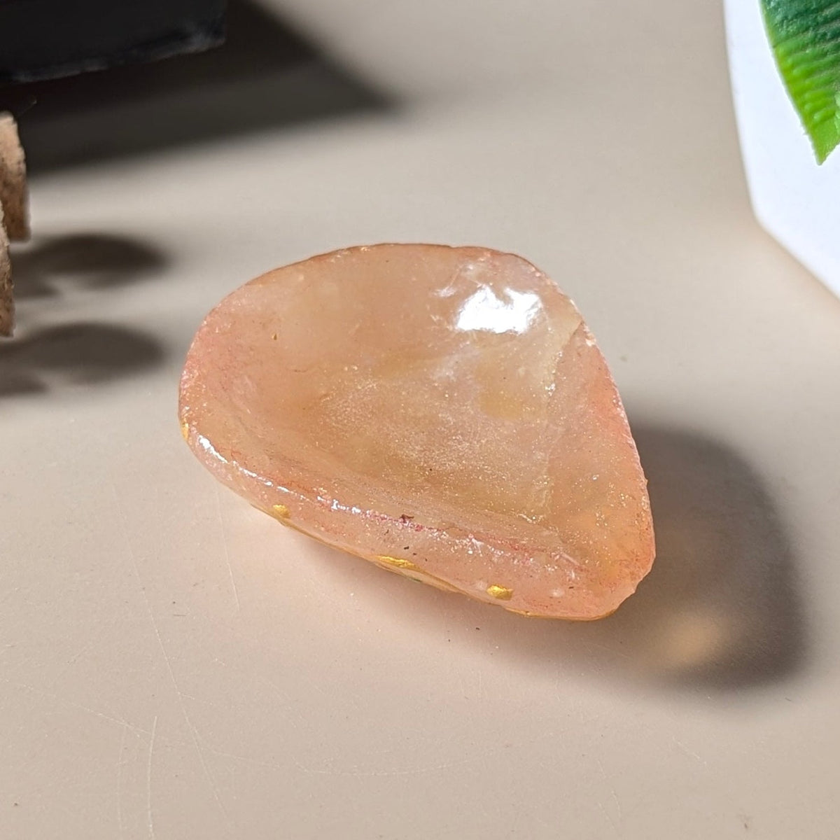 Natural Healing Crystal Stone Painted Leaf  Diya / Deepak